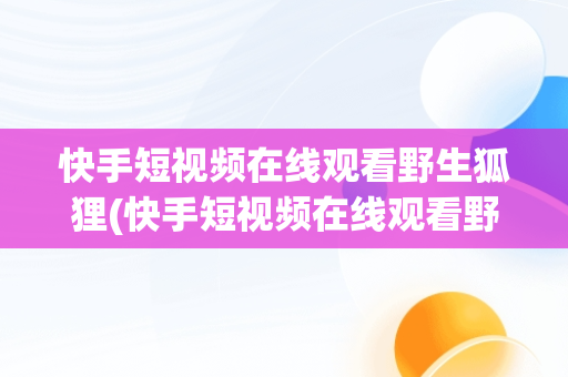 快手短视频在线观看野生狐狸(快手短视频在线观看野生狐狸的视频)