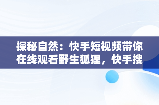 探秘自然：快手短视频带你在线观看野生狐狸，快手搜索狐狸 