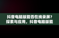 抖音电脑版能否在线录屏？探索与应用，抖音电脑版能录制视频吗 