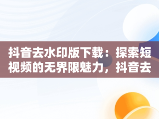 抖音去水印版下载：探索短视频的无界限魅力，抖音去水印下载软件 
