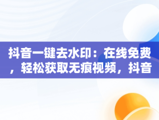 抖音一键去水印：在线免费，轻松获取无痕视频，抖音一键去水印免费版下载 