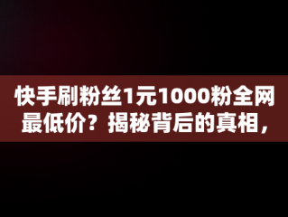快手刷粉丝1元1000粉全网最低价？揭秘背后的真相， 