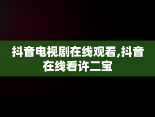 抖音电视剧在线观看,抖音在线看许二宝