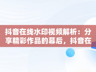 抖音在线水印视频解析：分享精彩作品的幕后，抖音在线水印视频解析作品分享不了 