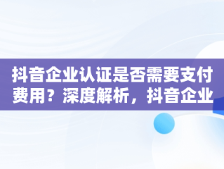抖音企业认证是否需要支付费用？深度解析，抖音企业认证要钱吗是真的吗 
