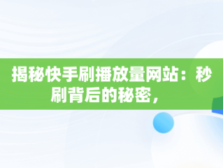 揭秘快手刷播放量网站：秒刷背后的秘密， 