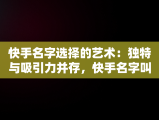 快手名字选择的艺术：独特与吸引力并存，快手名字叫什么好听又简单 