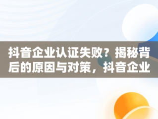 抖音企业认证失败？揭秘背后的原因与对策，抖音企业认证点不了同意并遵守 