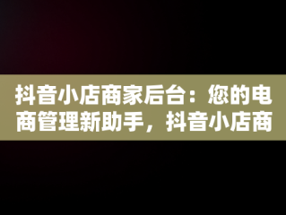 抖音小店商家后台：您的电商管理新助手，抖音小店商家登录入口 