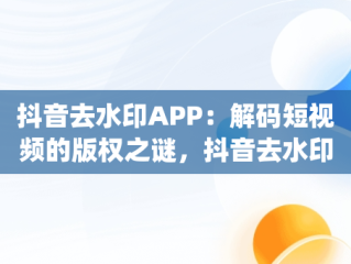 抖音去水印APP：解码短视频的版权之谜，抖音去水印App 