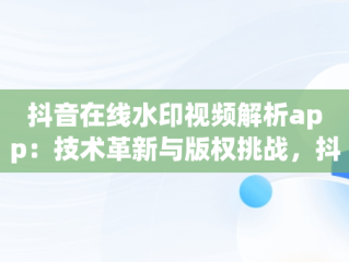 抖音在线水印视频解析app：技术革新与版权挑战，抖音在线水印视频解析免费 