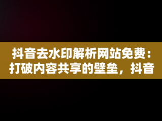 抖音去水印解析网站免费：打破内容共享的壁垒，抖音去水印在线解析网站网址软件 