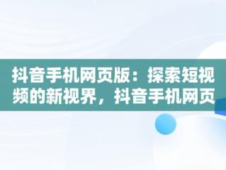 抖音手机网页版：探索短视频的新视界，抖音手机网页版官网 