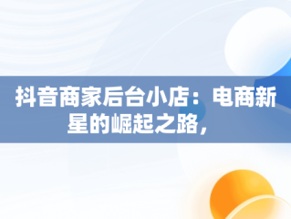 抖音商家后台小店：电商新星的崛起之路， 