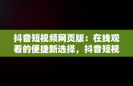 抖音短视频网页版：在线观看的便捷新选择，抖音短视频网页版登录入口 