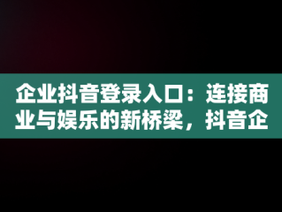 企业抖音登录入口：连接商业与娱乐的新桥梁，抖音企业官方网站入口 