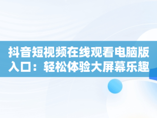 抖音短视频在线观看电脑版入口：轻松体验大屏幕乐趣，抖音短视频在线观看电脑版入口下载 