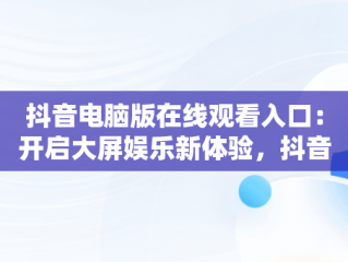 抖音电脑版在线观看入口：开启大屏娱乐新体验，抖音 电脑上看 