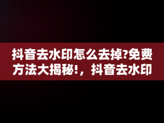 抖音去水印怎么去掉?免费方法大揭秘!，抖音去水印怎么去掉?免费软件 