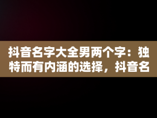 抖音名字大全男两个字：独特而有内涵的选择，抖音名男生简单气质两个字 