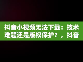 抖音小视频无法下载：技术难题还是版权保护？，抖音小视频无法下载的怎么样保存 