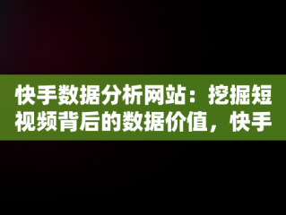 快手数据分析网站：挖掘短视频背后的数据价值，快手数据分析部 