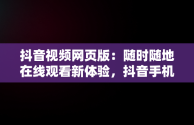 抖音视频网页版：随时随地在线观看新体验，抖音手机网页版观看 