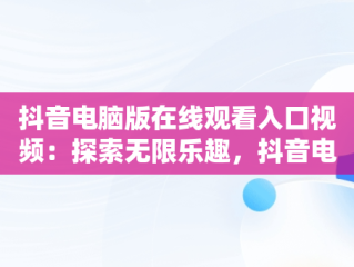 抖音电脑版在线观看入口视频：探索无限乐趣，抖音电脑版在线观看入口视频下载 