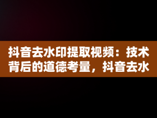 抖音去水印提取视频：技术背后的道德考量，抖音去水印提取视频免费 