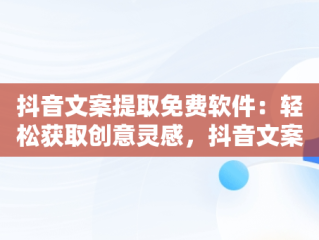 抖音文案提取免费软件：轻松获取创意灵感，抖音文案提取免费软件下载 