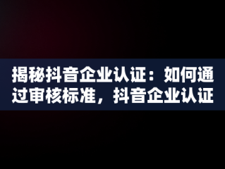 揭秘抖音企业认证：如何通过审核标准，抖音企业认证审核标准指引 