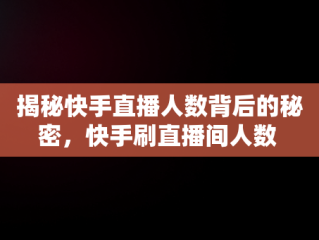 揭秘快手直播人数背后的秘密，快手刷直播间人数 