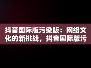 抖音国际版污染版：网络文化的新挑战，抖音国际版污安装大全 