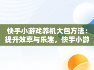 快手小游戏养机大包方法：提升效率与乐趣，快手小游戏怎么赚收益 