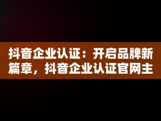 抖音企业认证：开启品牌新篇章，抖音企业认证官网主页在哪 