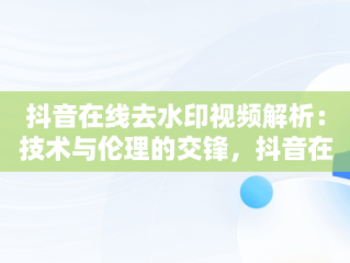 抖音在线去水印视频解析：技术与伦理的交锋，抖音在线水印视频解析免费 