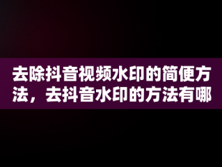 去除抖音视频水印的简便方法，去抖音水印的方法有哪些 