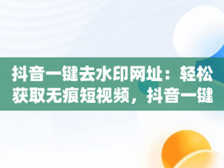 抖音一键去水印网址：轻松获取无痕短视频，抖音一键去水印的app 