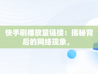 快手刷播放量链接：揭秘背后的网络现象， 