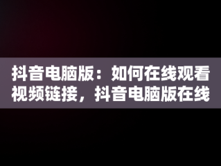 抖音电脑版：如何在线观看视频链接，抖音电脑版在线观看视频链接怎么弄 
