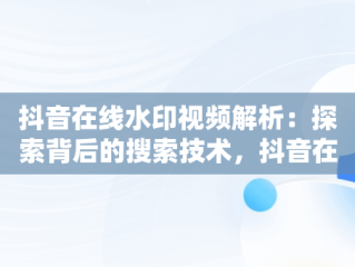 抖音在线水印视频解析：探索背后的搜索技术，抖音在线水印视频解析进行搜索可以吗 