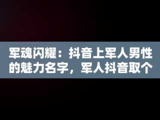 军魂闪耀：抖音上军人男性的魅力名字，军人抖音取个响亮的名字 