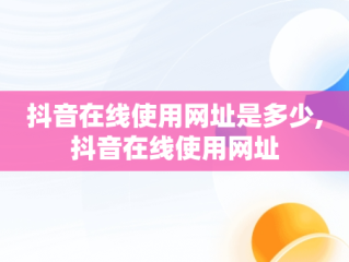 抖音在线使用网址是多少,抖音在线使用网址