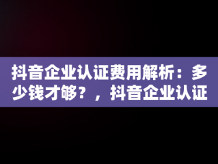 抖音企业认证费用解析：多少钱才够？，抖音企业认证多少钱一个 