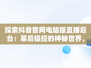 探索抖音官网电脑版直播后台：幕后操控的神秘世界，抖音电脑直播入口 