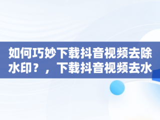 如何巧妙下载抖音视频去除水印？，下载抖音视频去水印怎么弄 