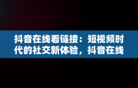 抖音在线看链接：短视频时代的社交新体验，抖音在线看链接怎么看 