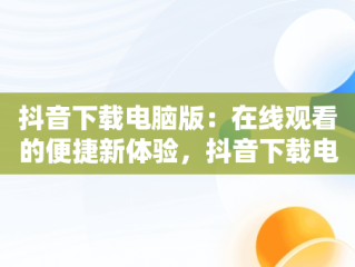 抖音下载电脑版：在线观看的便捷新体验，抖音下载电脑版在线观看视频 