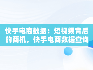 快手电商数据：短视频背后的商机，快手电商数据查询平台有哪些 