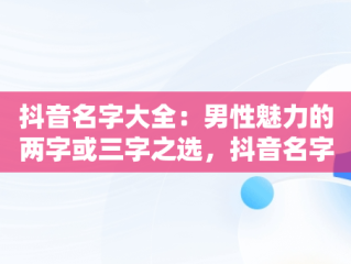 抖音名字大全：男性魅力的两字或三字之选，抖音名字男生简单气质二个字 